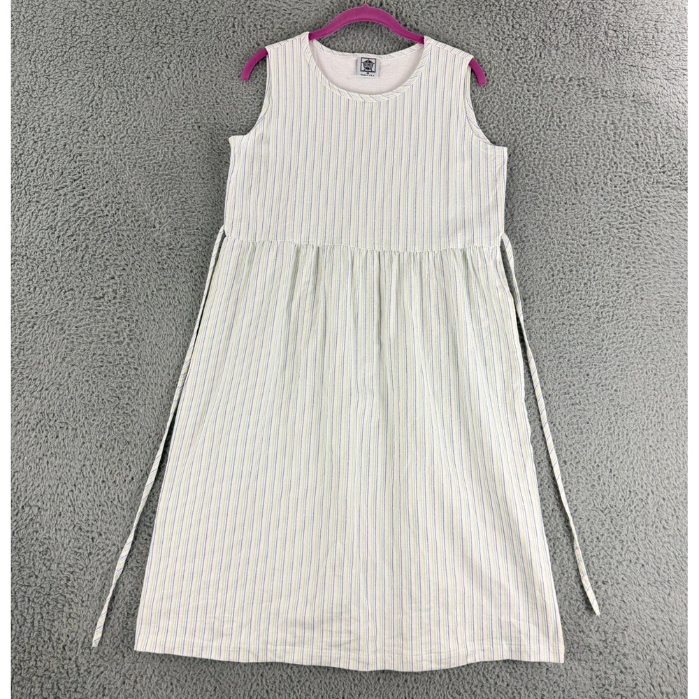CMI Midi‎ Dress Womens Medium White Striped Sleeveless Cotton Side Tie Made USA